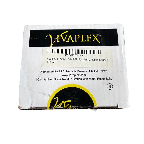 6 Vivaplex 10 ML Round Amber Glass Jars with Inner Liners and Black Lids Dropper - Picture 1 of 8